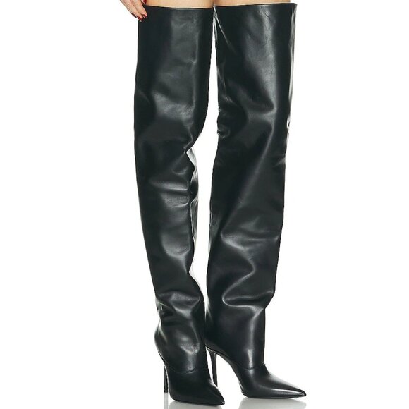 RARE DAVID KOMA BLACK LEATHER WIDE LEG THIGH HIGH OVER THE KNEE BOOTS 41 / 11 - Picture 1 of 16